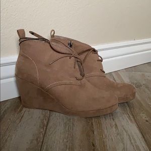 Size 9.5 Tan Suede Heeled Boots by DV